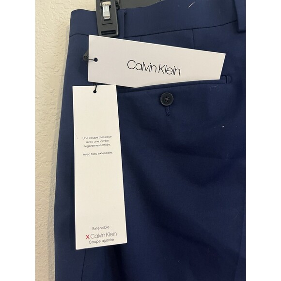 Calvin Klein Men's Blue Slim-Fit Flat-Front Trousers Dress Pants Size 32W x 30L - Picture 3 of 6